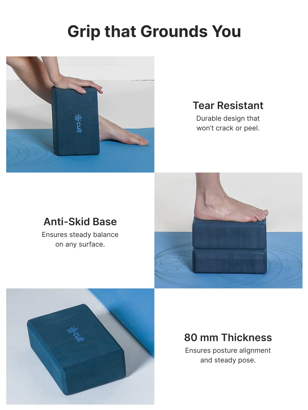 Pack of 2 EVA Yoga Blocks 80mm Blue Non-Toxic, Anti-Skid & Durable - Image 5