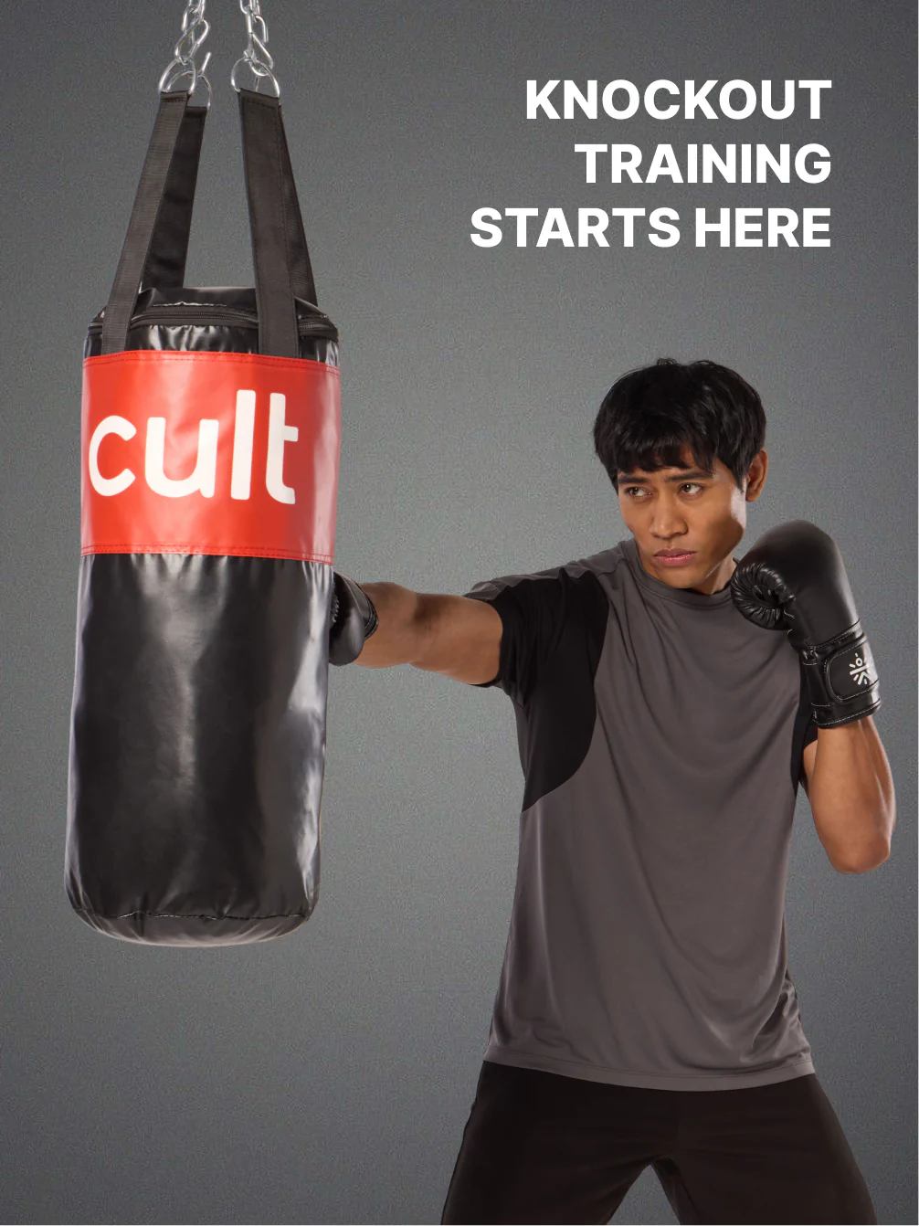 cult Punching Bag Black & Red 3ft Heavy Duty Punching Bag for Boxing, Kickboxing, MMA Training Reinforced Stitching Durable PU Leather Unfilled Easy to Install For Home & Gym Use
