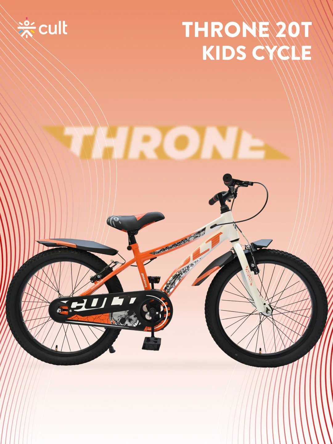 Throne 20T Steel Kids Bike with Rigid Fork, Single Wall Rim, V brakes and Chain Guard Orange White