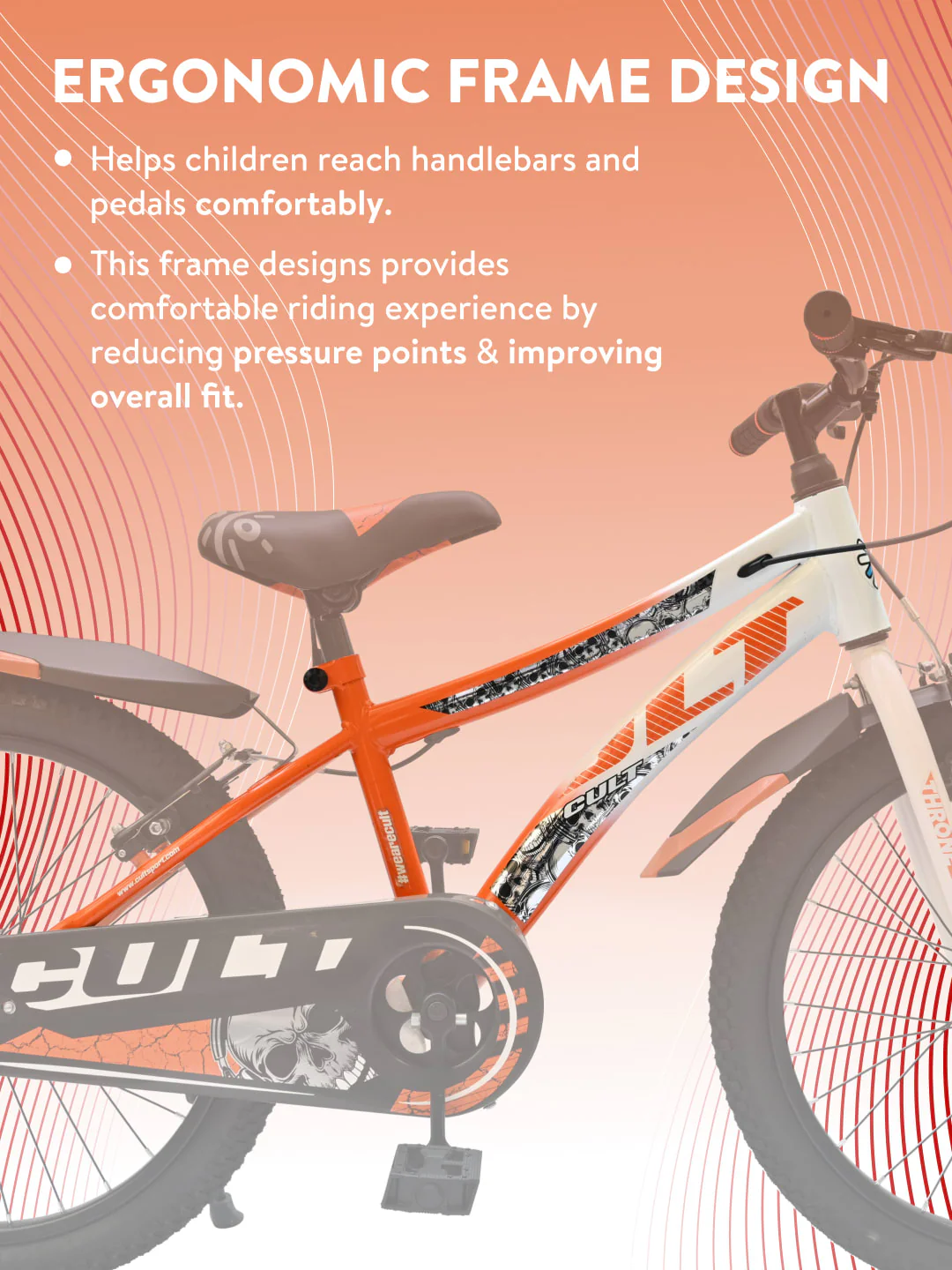 Throne 20T Steel Kids Bike with Rigid Fork, Single Wall Rim, V brakes and Chain Guard Orange White - Image 3