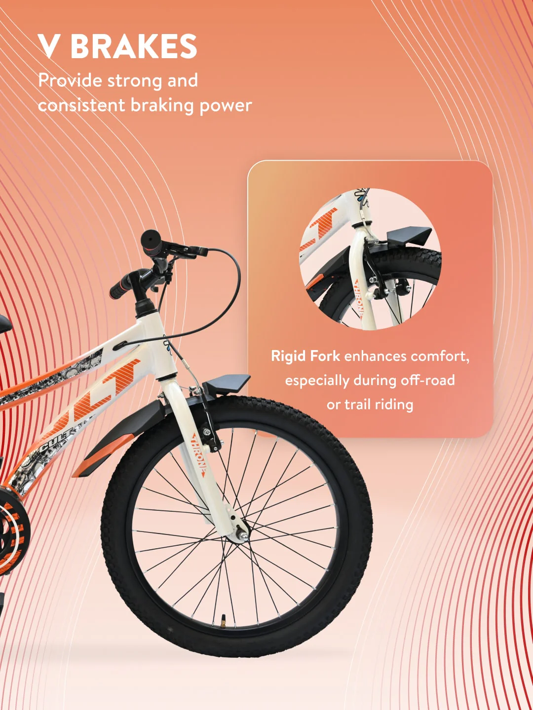 Throne 20T Steel Kids Bike with Rigid Fork, Single Wall Rim, V brakes and Chain Guard Orange White - Image 6
