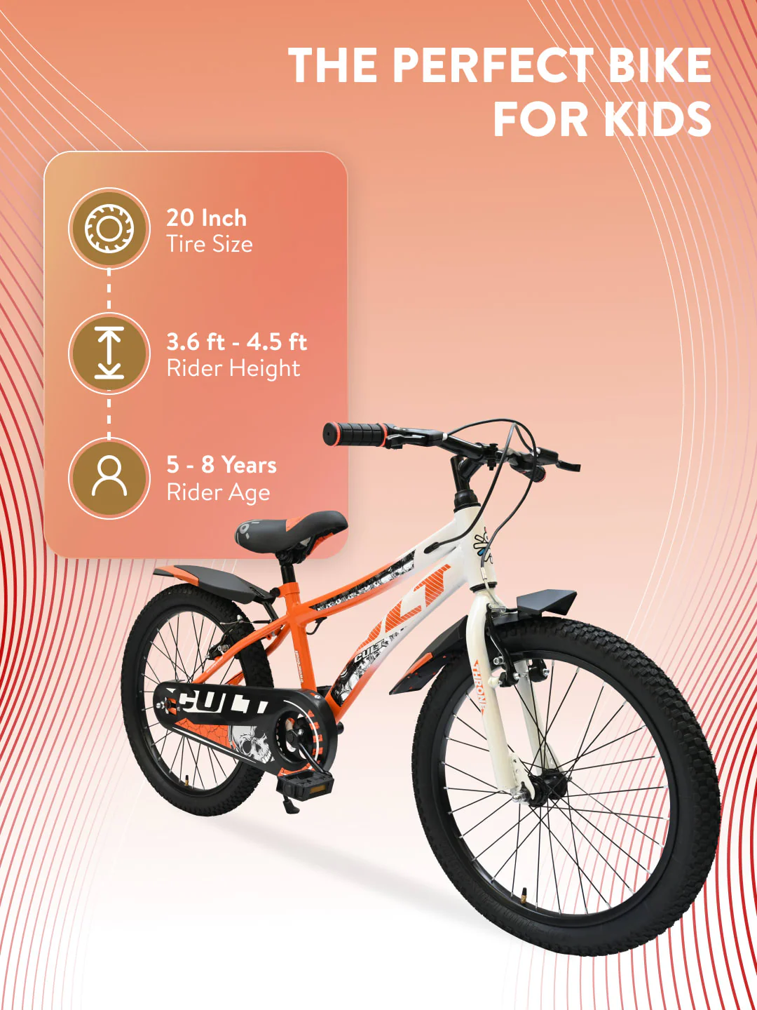 Throne 20T Steel Kids Bike with Rigid Fork, Single Wall Rim, V brakes and Chain Guard Orange White - Image 9