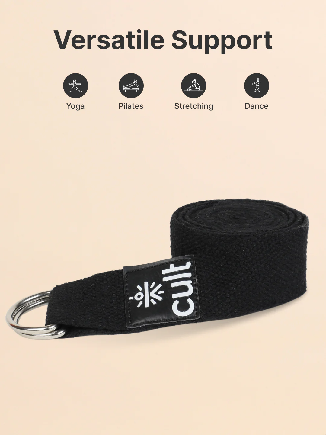 TPE 6mm Yoga Mat Black with Carry Bag & Yoga Belt Black - Image 8
