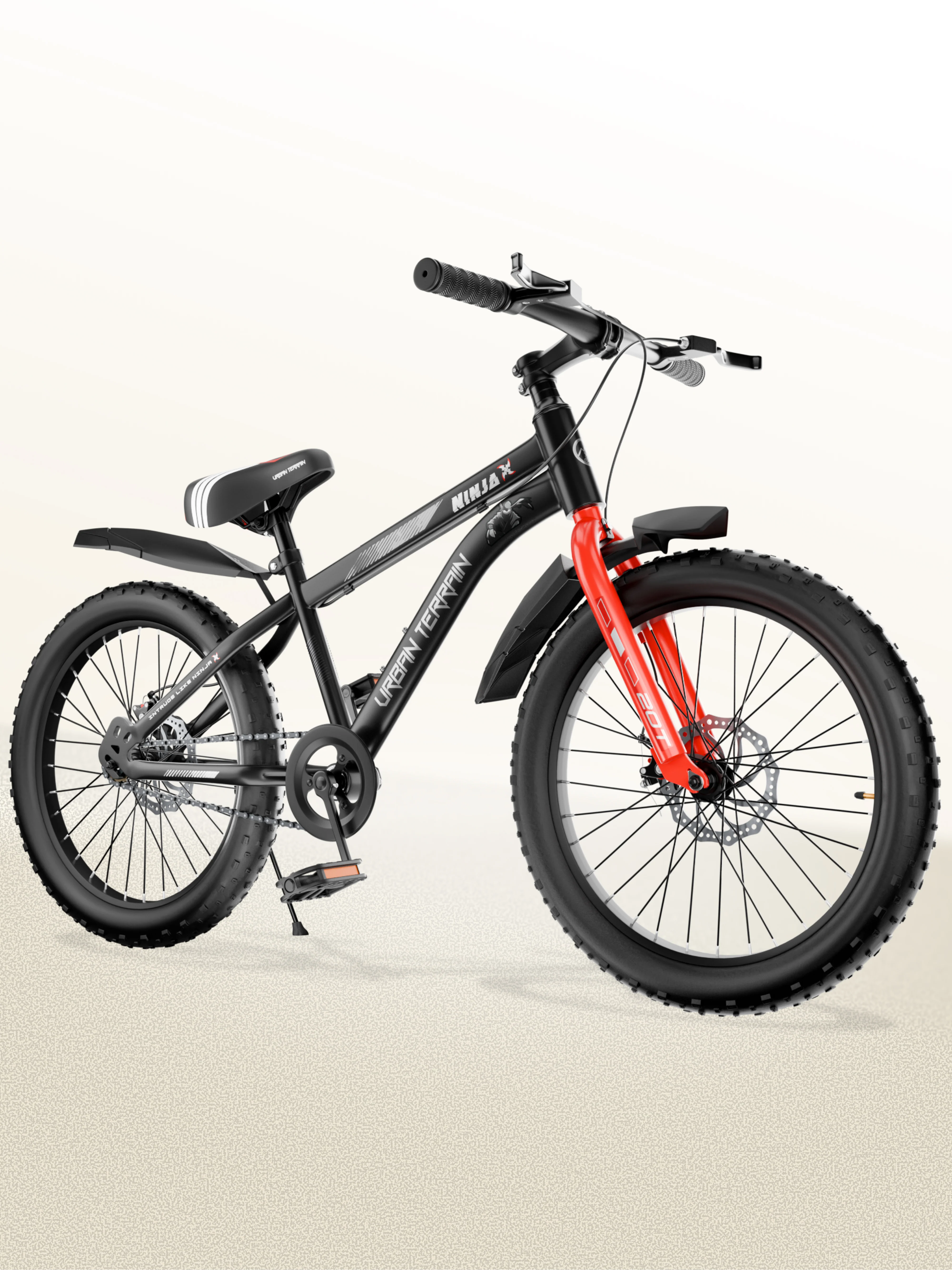 Urban Terrain Ninja X 20T Fat Tire Kids Bicycle with Dual disc brakes, Black