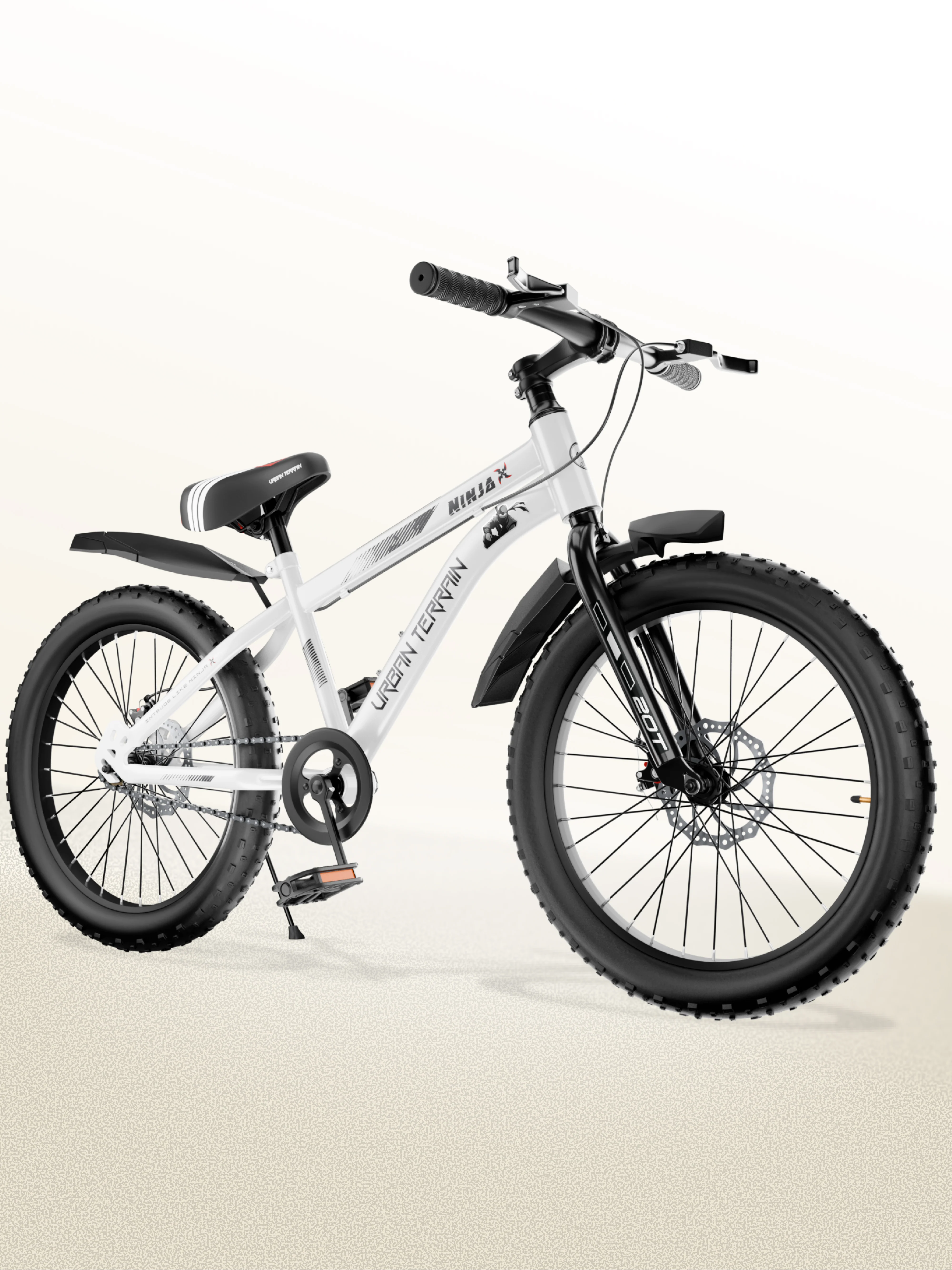 Urban Terrain Ninja X 20T Fat Tire Kids Bicycle with Dual disc brakes, White