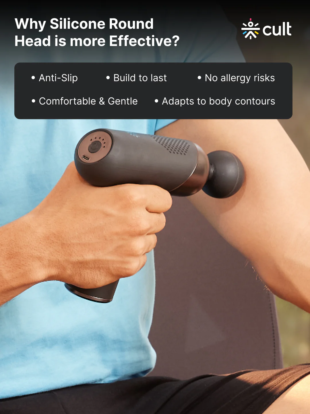 Cult Volt Plus, Full Body Professional Gun Massager, QuietMotion Tech, Deep Tissue Percussions, 4 hour long battery, 6 Speed levels, Silicone head, Carry Pouch. - Image 5