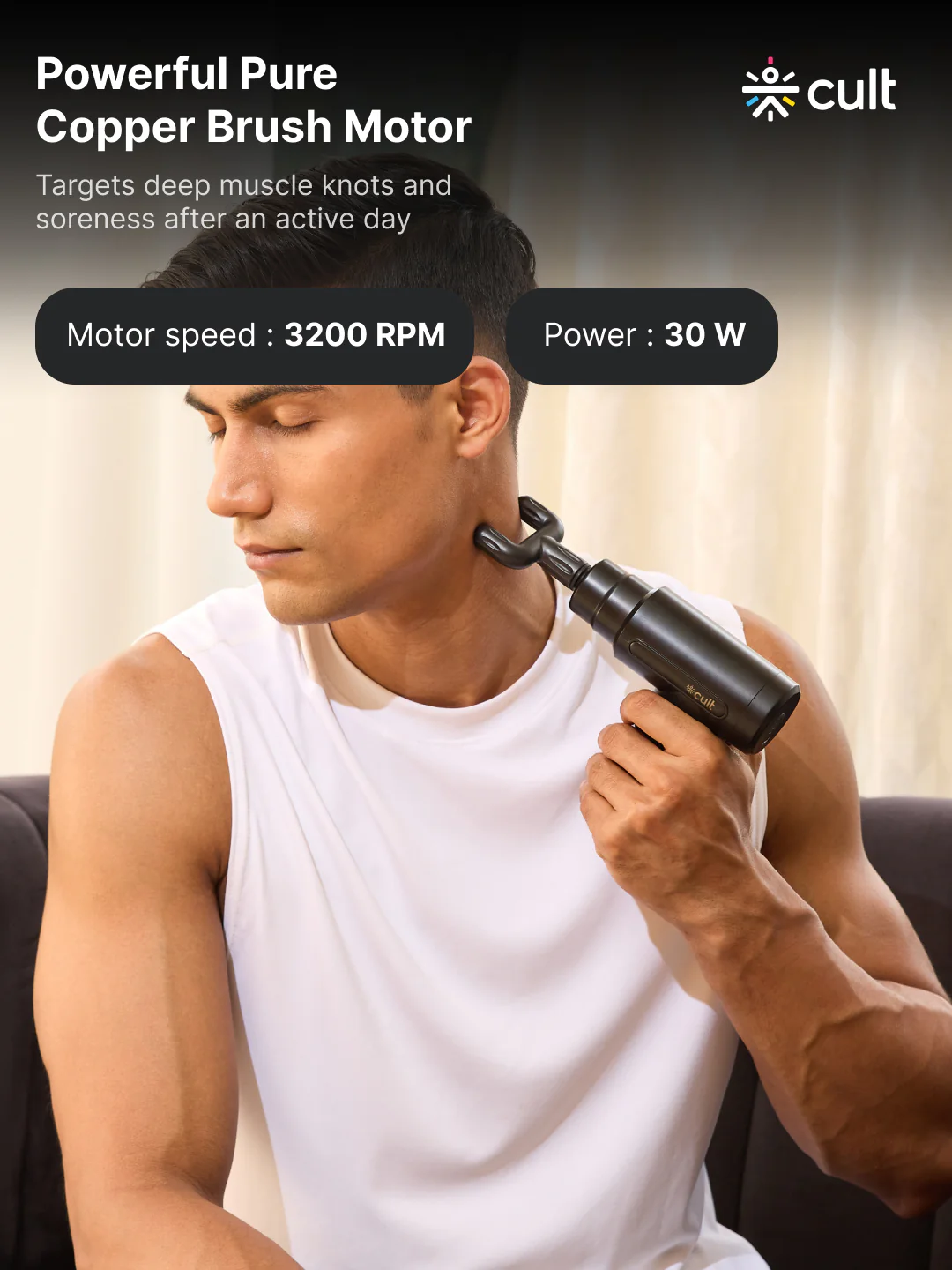Cult Volt, Full Body Professional Gun Massager, QuietMotion Tech, Deep Tissue Percussions, upto 4 hours of battery, 6 Speed levels, Silicone head, Lightweight, Carry Pouch. - Image 3