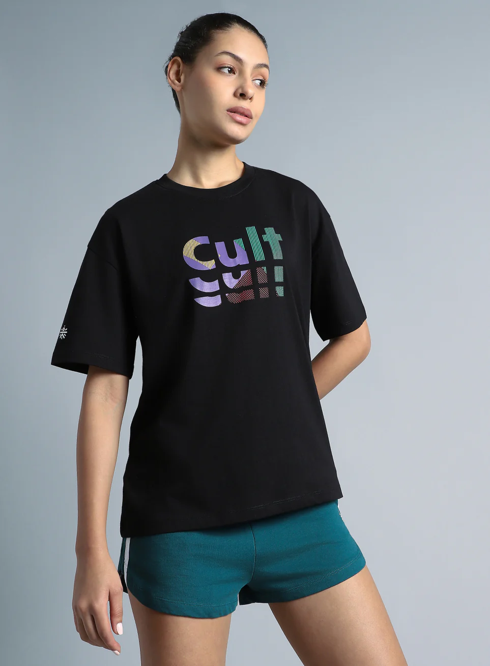 Women's Black Back Print Relaxed Fit T-shirt