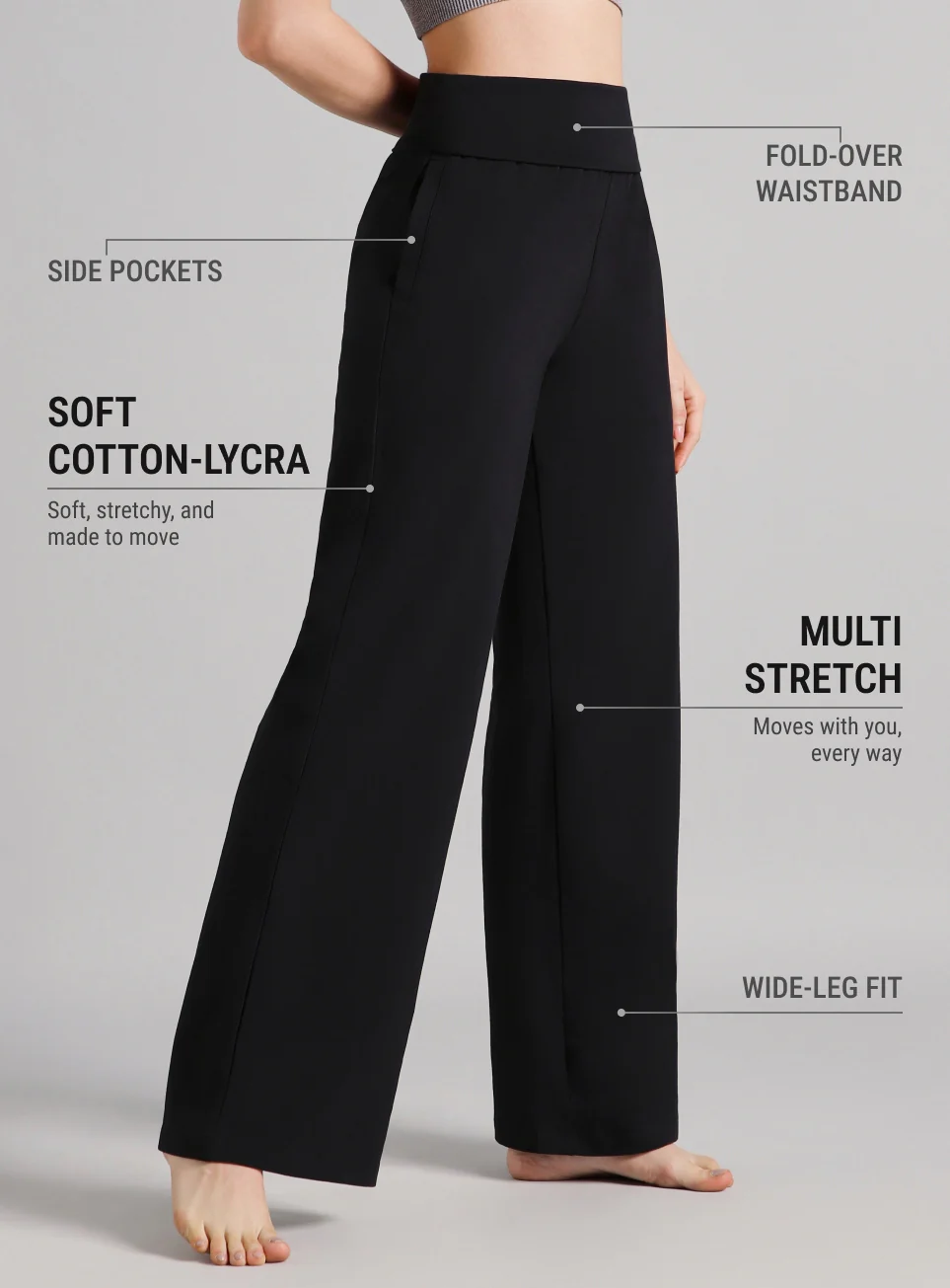 Women's Black Flow Form Yoga Wde Leg Pants - Image 5