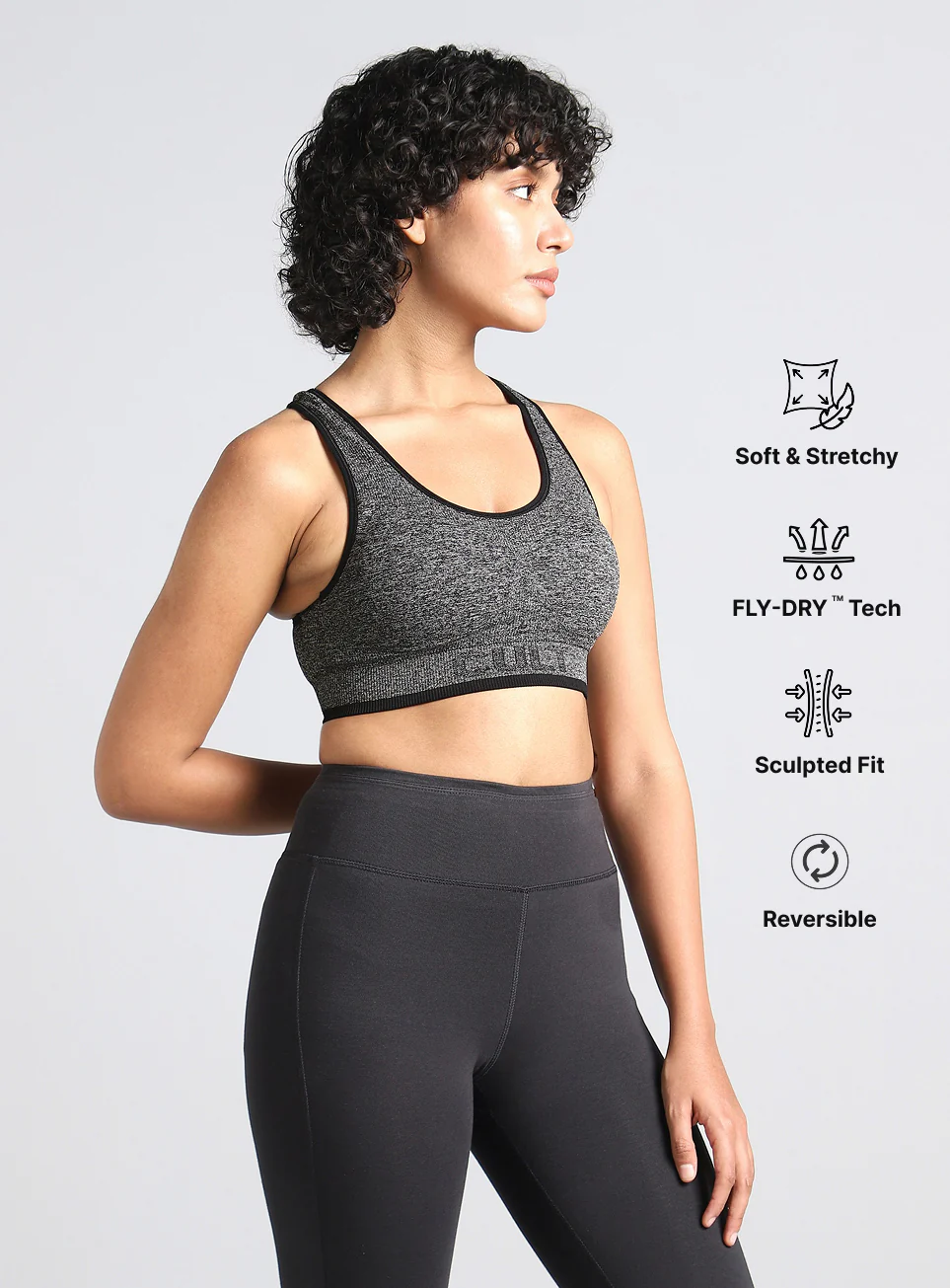 Women's Black Medium Support Seamless Reversible Bra - Image 5