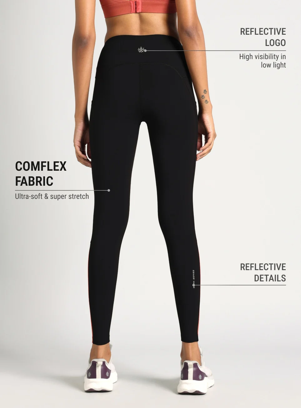 Women's Black Moonlight Running COMFlex Tights - Image 6