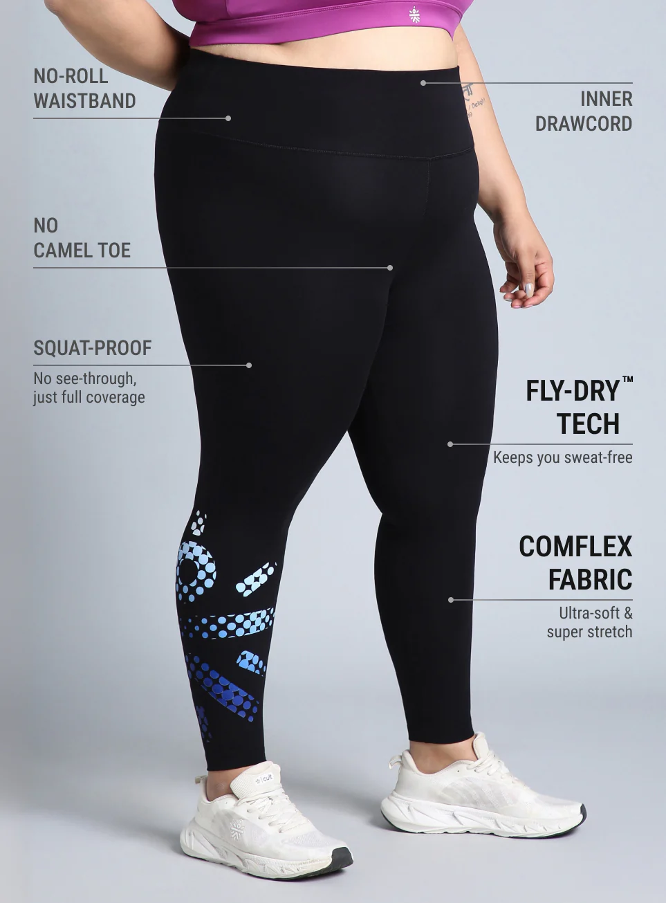 Women's Black Plus Size Graphic Branded COMFlex Training Tights - Image 5