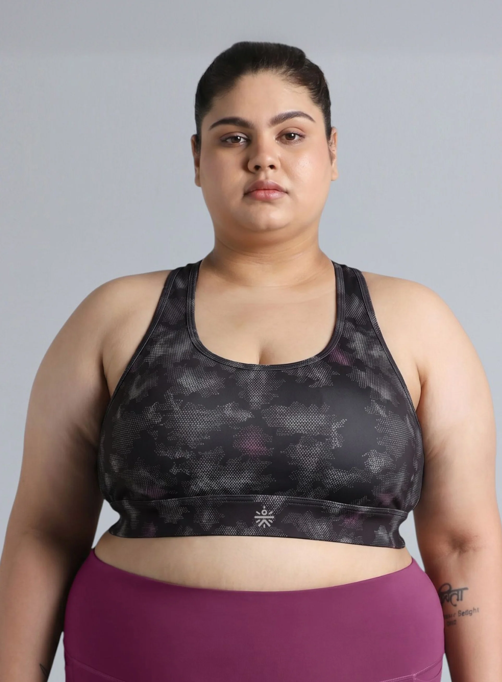 Women's Black Urban Camo Running High Support Plus Size Bra - Image 4