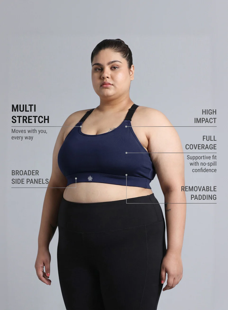 Women's Blue Adjustable Strap Training High Support Plus Size Sports Bra - Image 5