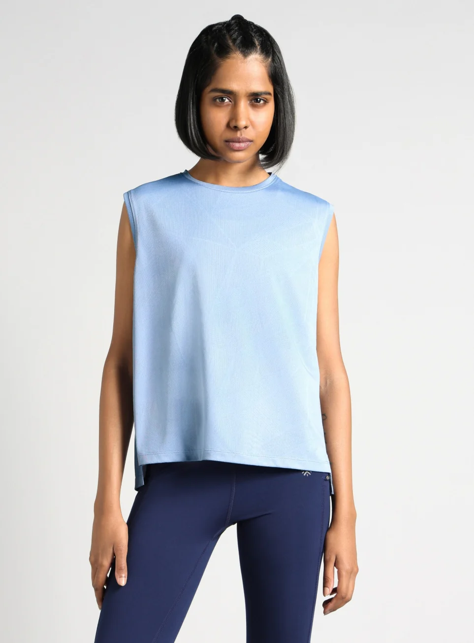 Women's Blue Boxy Fit Training Tank - Image 4
