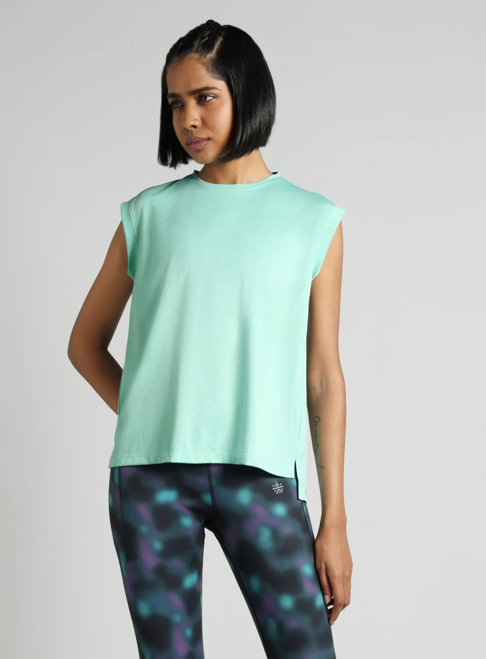 Women's Blue Boxy Fit Training Tank - Image 4