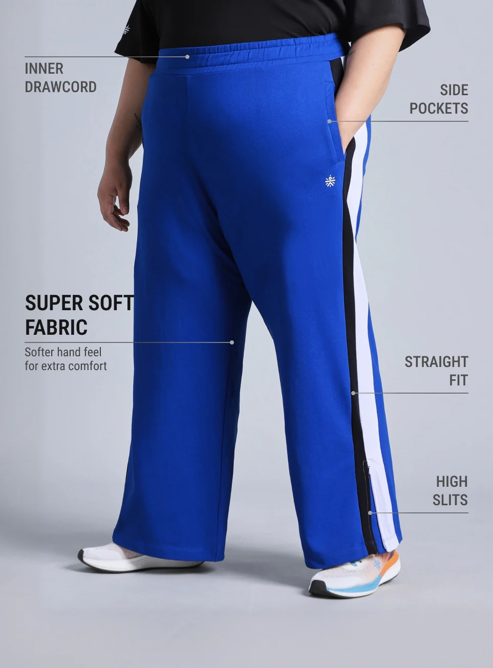 Women's Blue High Slit Straight Fit Plus Size Trackpants - Image 5