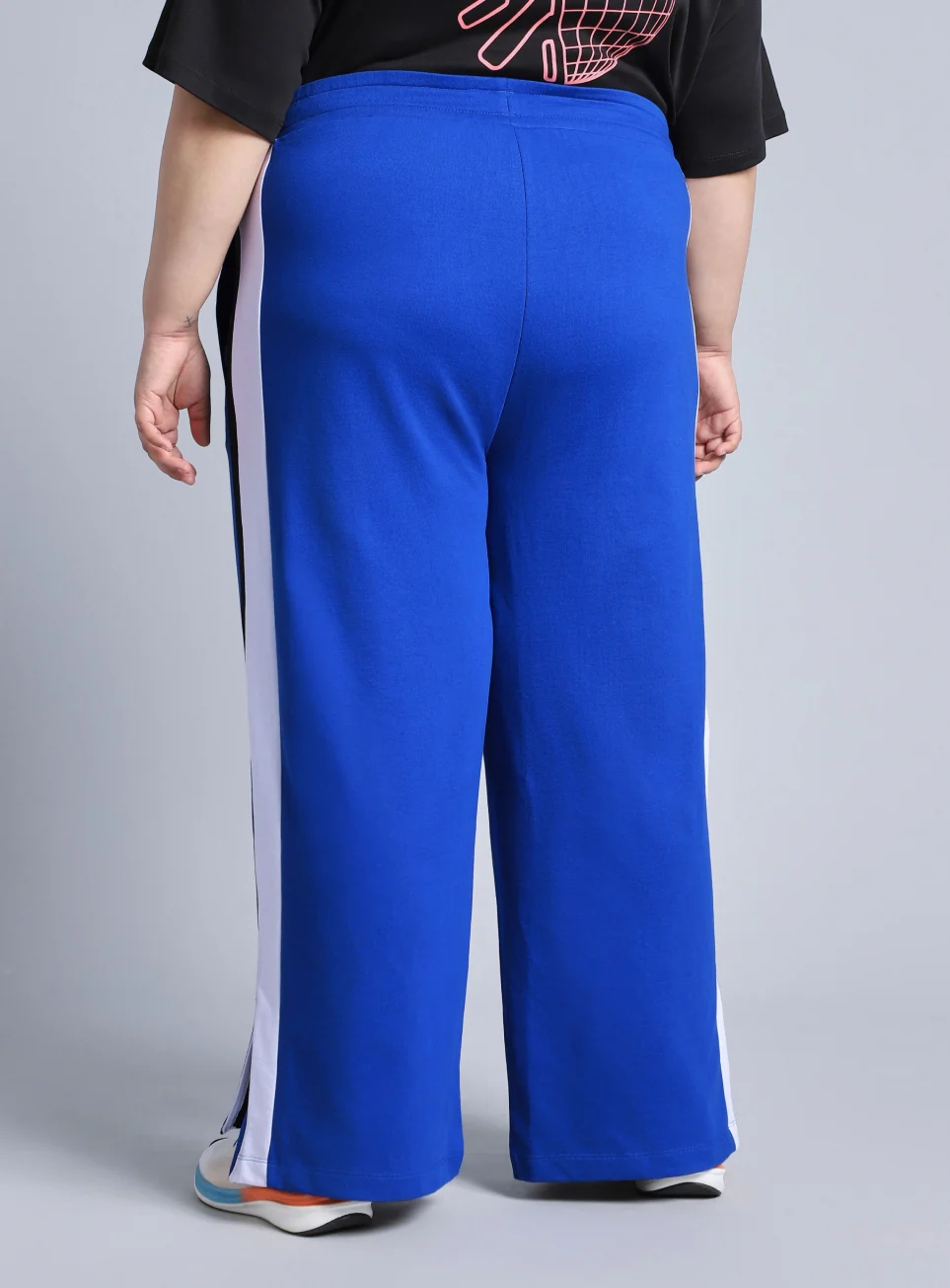 Women's Blue High Slit Straight Fit Plus Size Trackpants - Image 6
