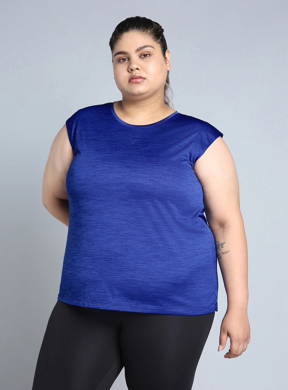 Women's Blue Melange Plus Size Training Tee