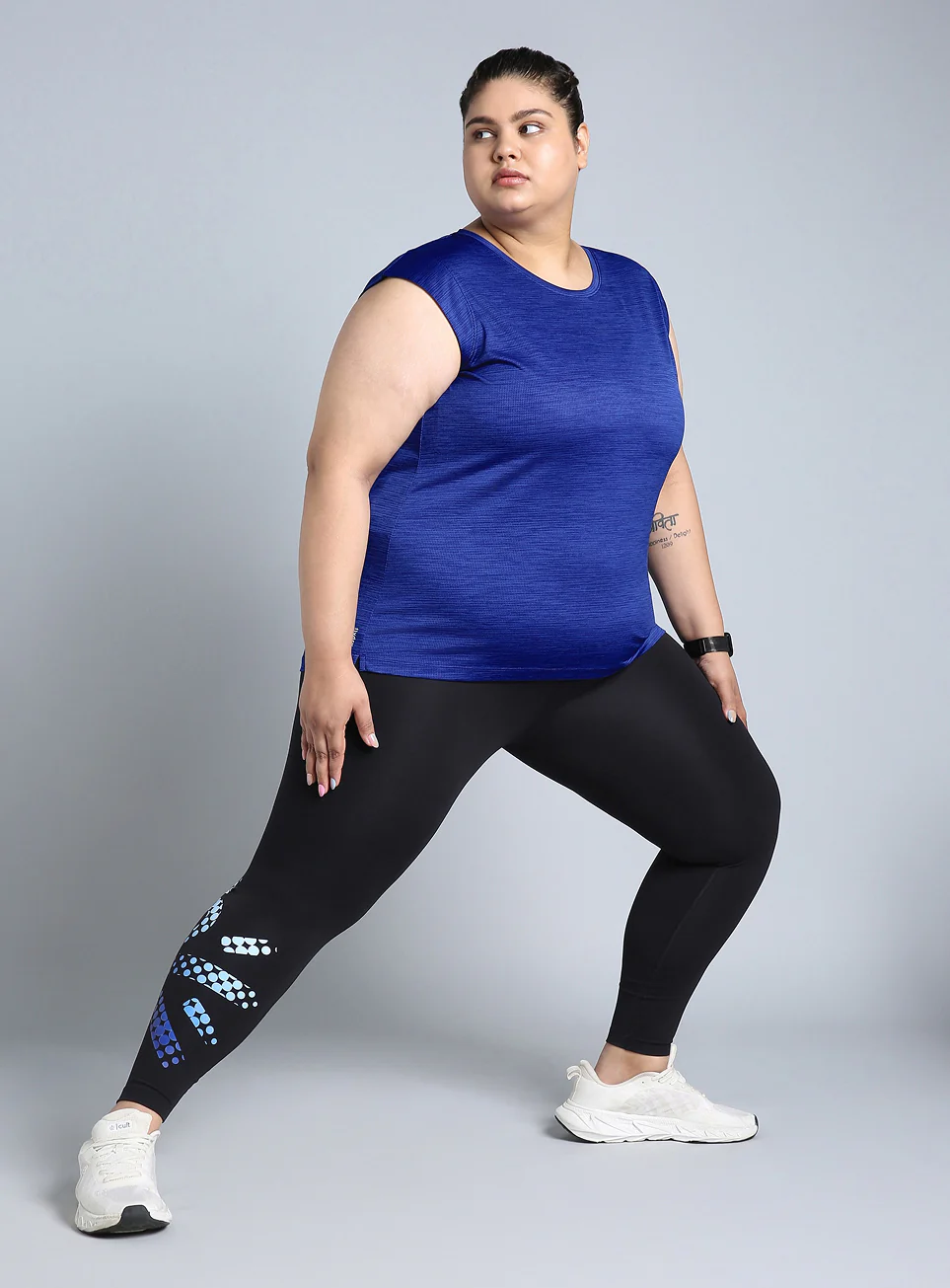 Women's Blue Melange Plus Size Training Tee - Image 2