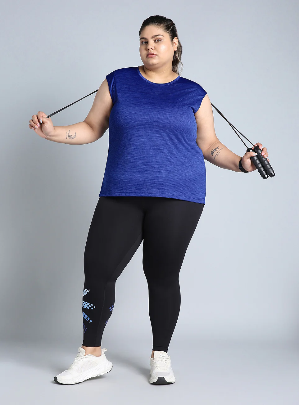 Women's Blue Melange Plus Size Training Tee - Image 3