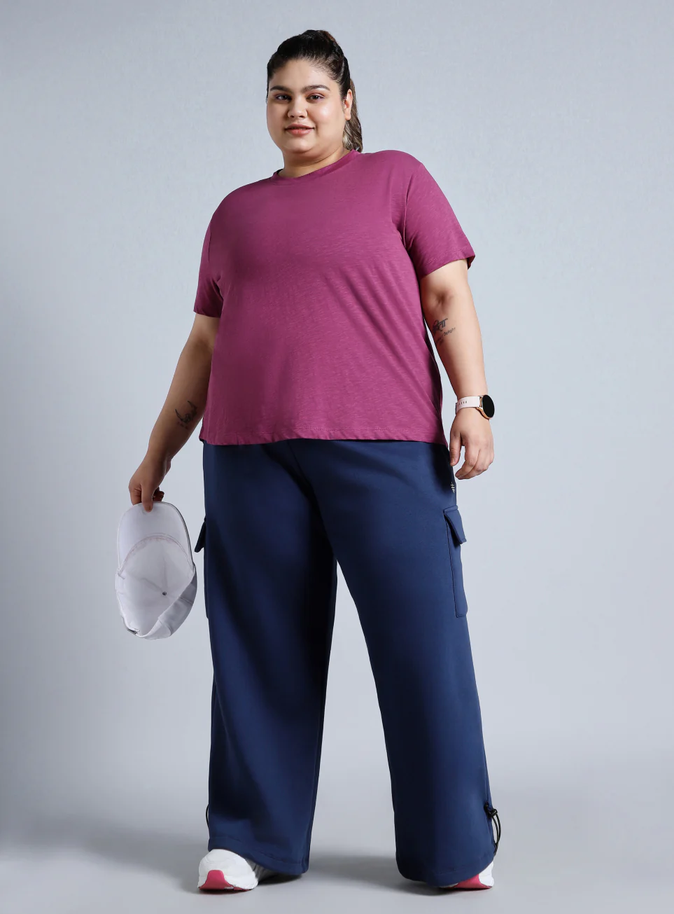 Women's Blue Plus Size Utility Joggers - Image 3