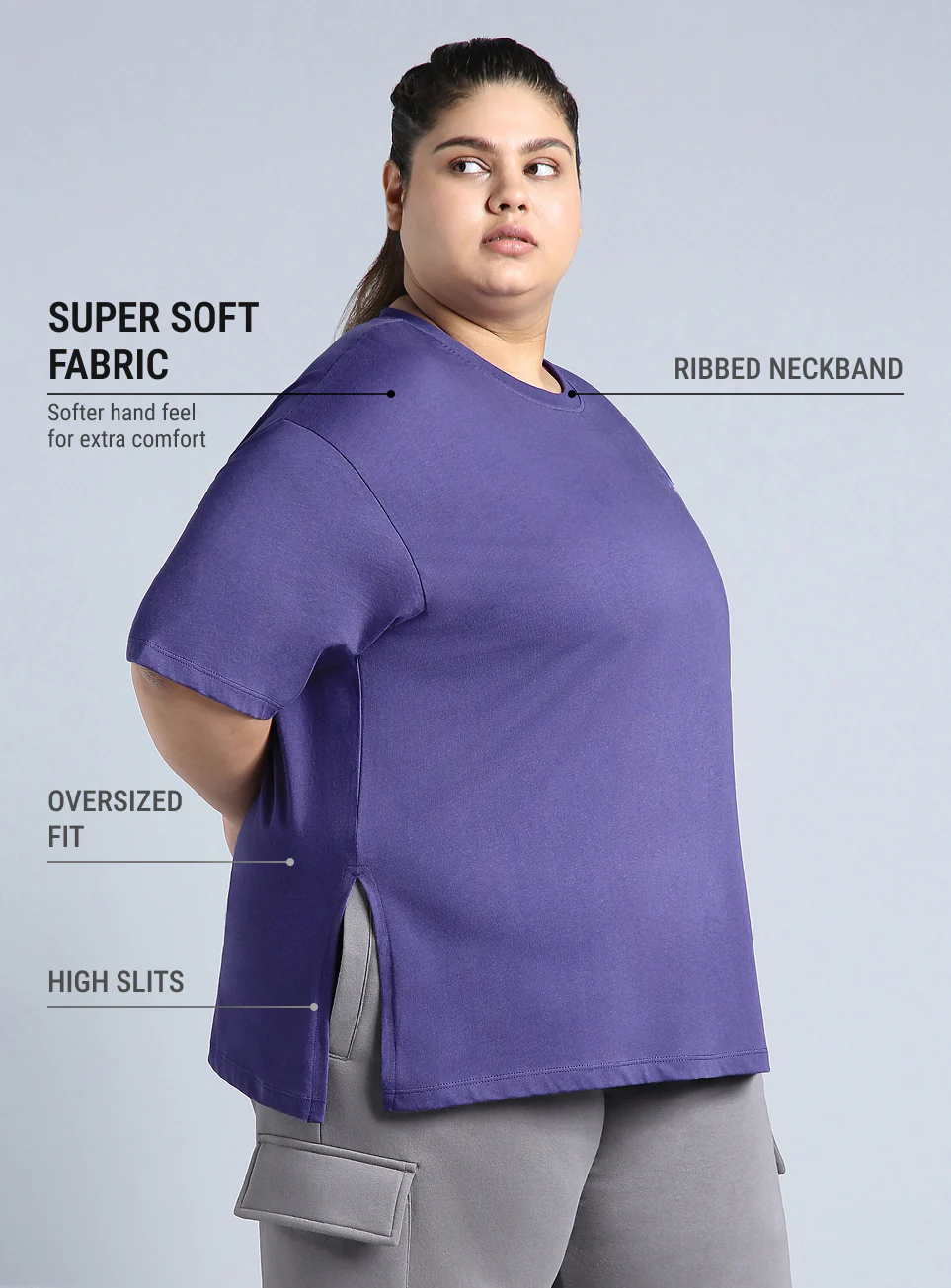 Women's Blue Printed Oversized Fit Plus Size T-shirt - Image 5