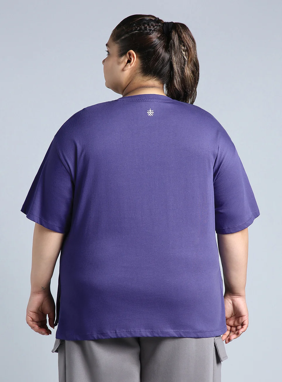 Women's Blue Printed Oversized Fit Plus Size T-shirt - Image 6