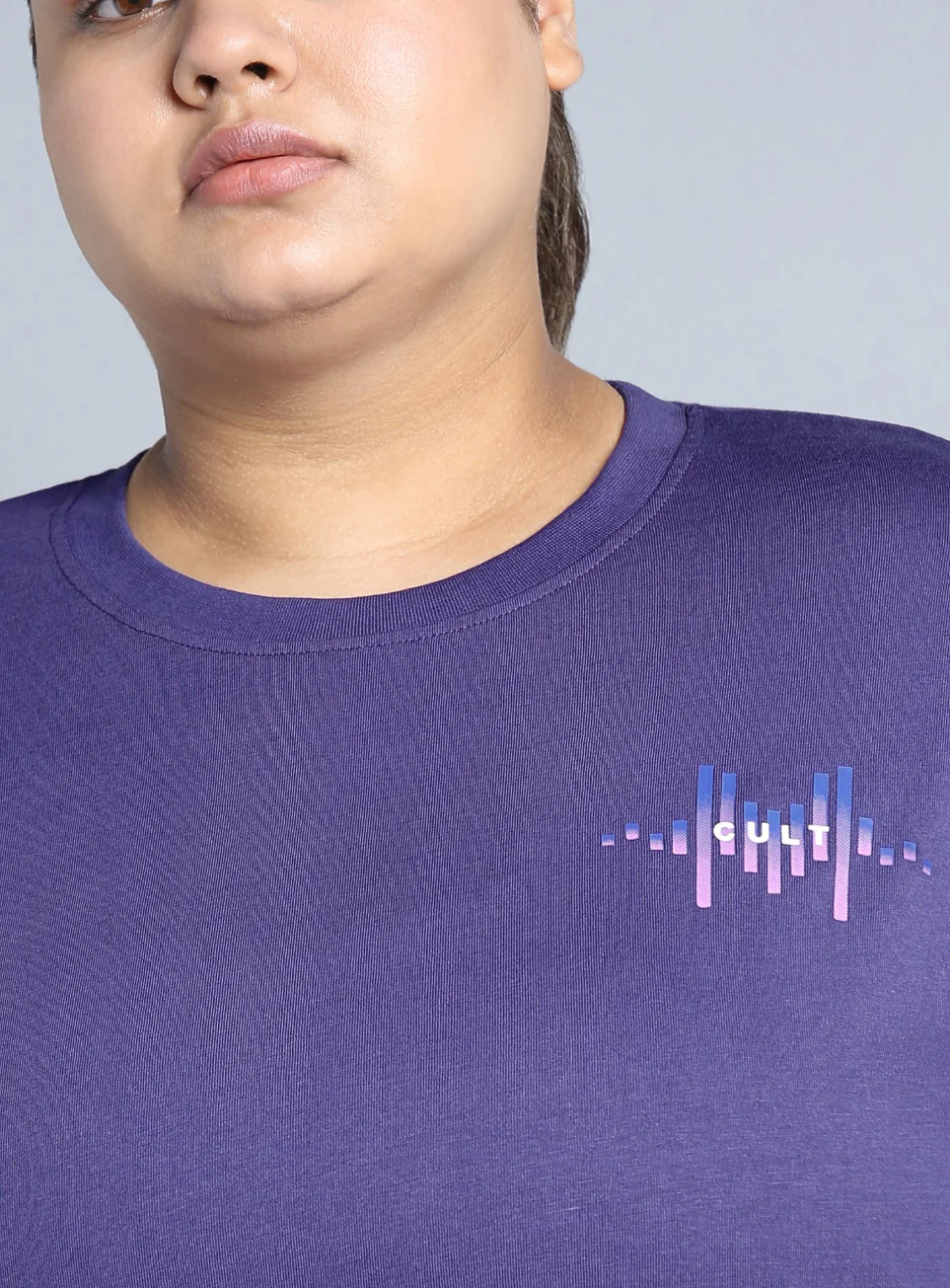Women's Blue Printed Oversized Fit Plus Size T-shirt - Image 7