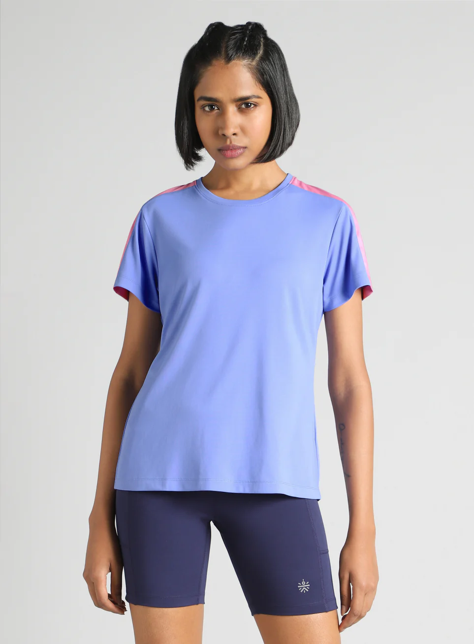 Women's Blue Shoulder Pop Active T-Shirt - Image 4