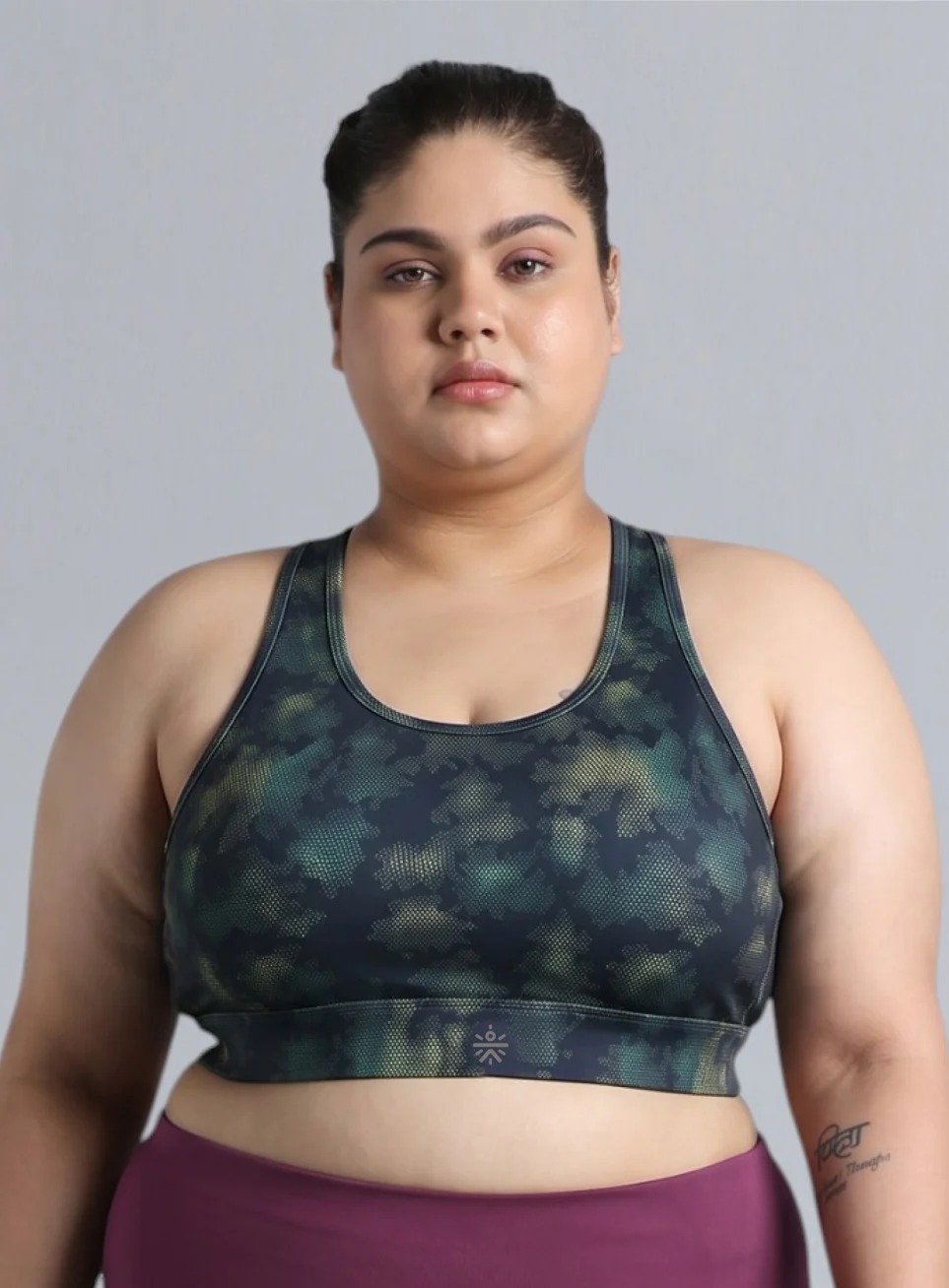 Women's Blue Urban Camo Running High Support Plus Size Bra - Image 4