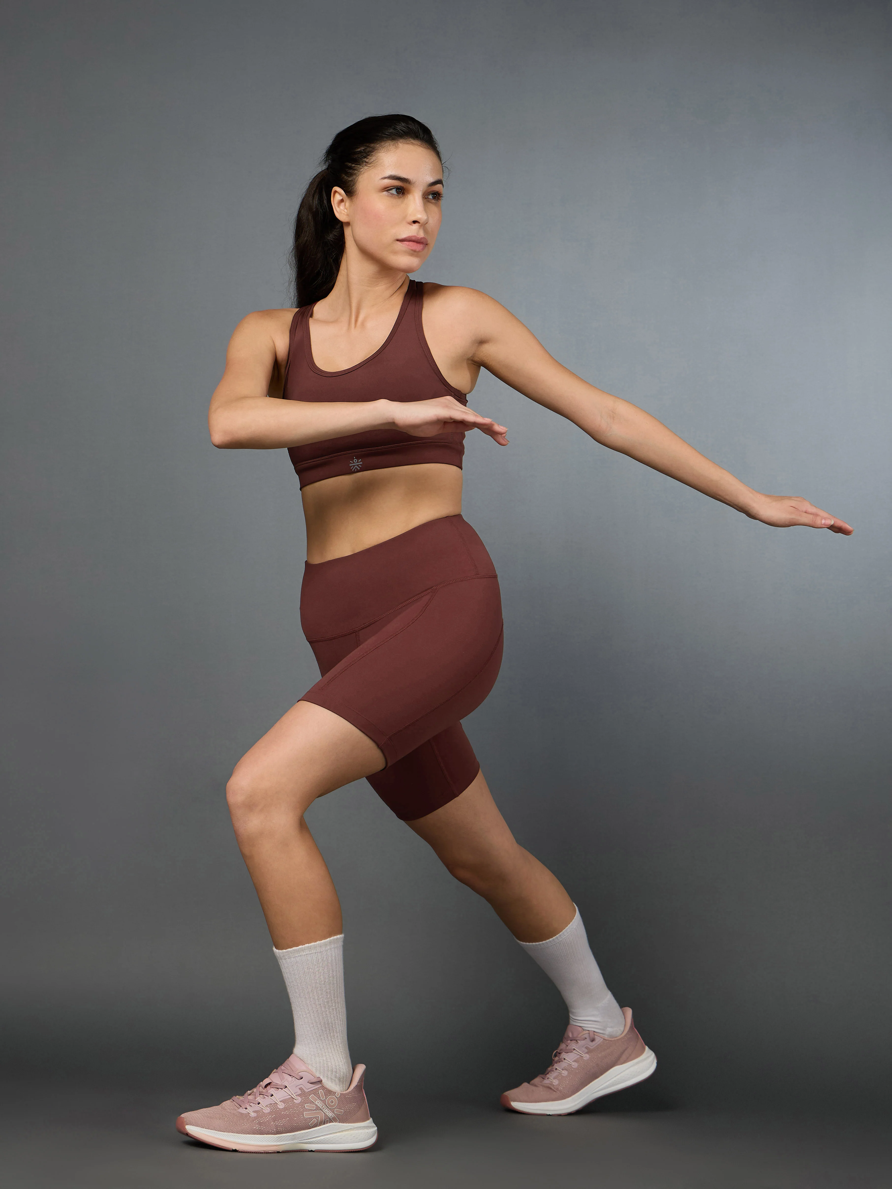 Women's Brown Performance Biker Shorts - Image 2