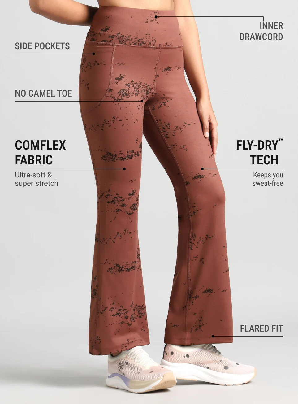 Women's Brown Training Printed COMFlex Flarepants - Image 5