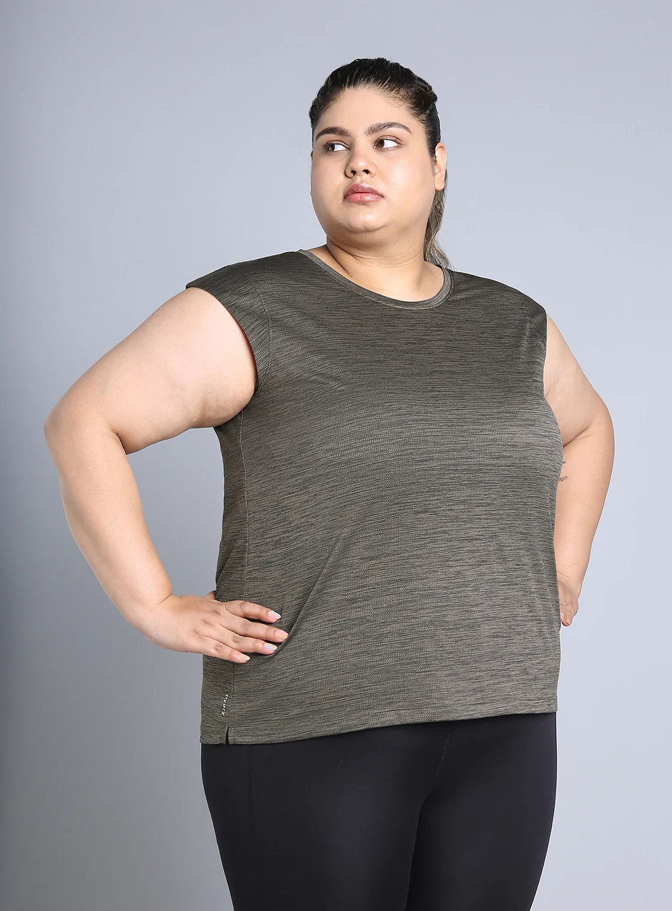 Women's Charcoal Melange Plus Size Training Tee