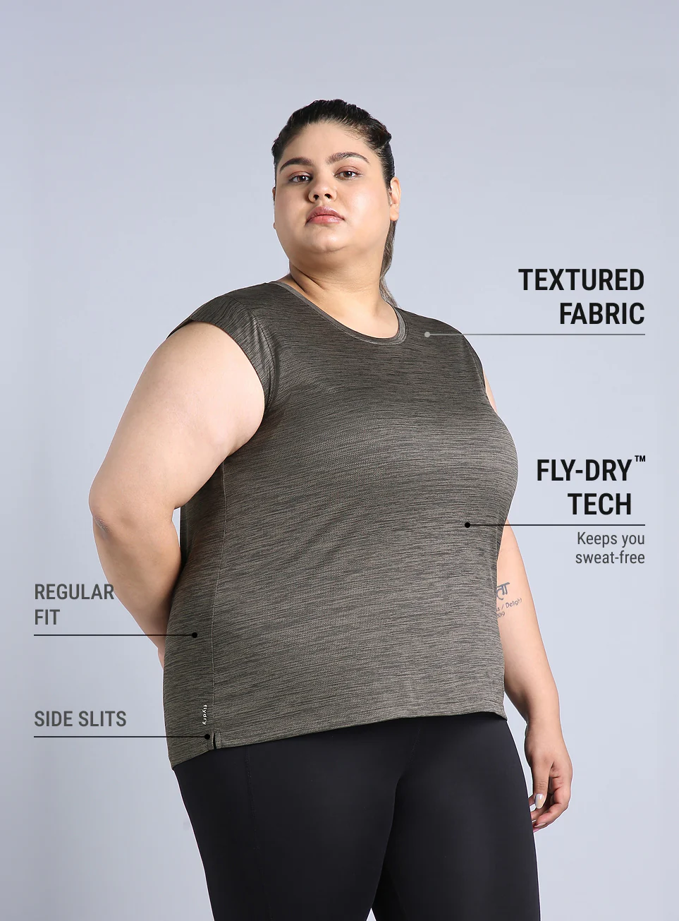 Women's Charcoal Melange Plus Size Training Tee - Image 5