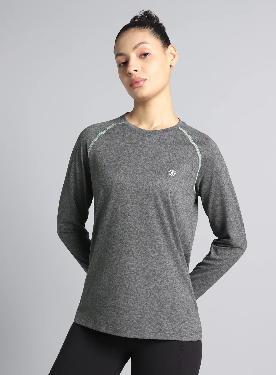 Women's Dark Grey Active Day COMFORtech_x0099_ Full Sleeve T-shirt