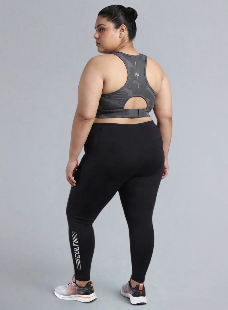 Women's Dark Grey Urban Camo Running High Support Plus Size Bra - Image 3
