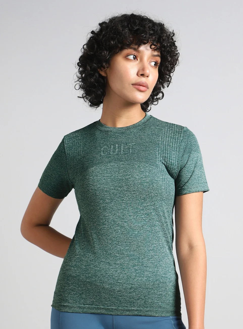 Women's Green Contour Training Slim Fit Seamless T-shirt