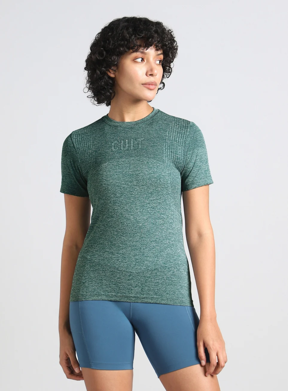 Women's Green Contour Training Slim Fit Seamless T-shirt - Image 4