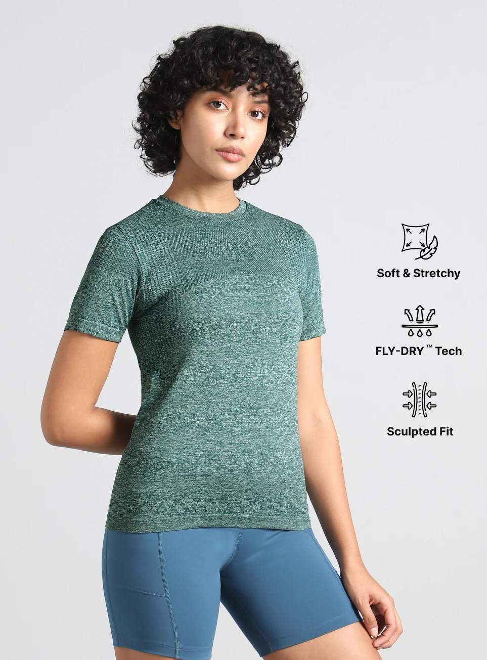 Women's Green Contour Training Slim Fit Seamless T-shirt - Image 5