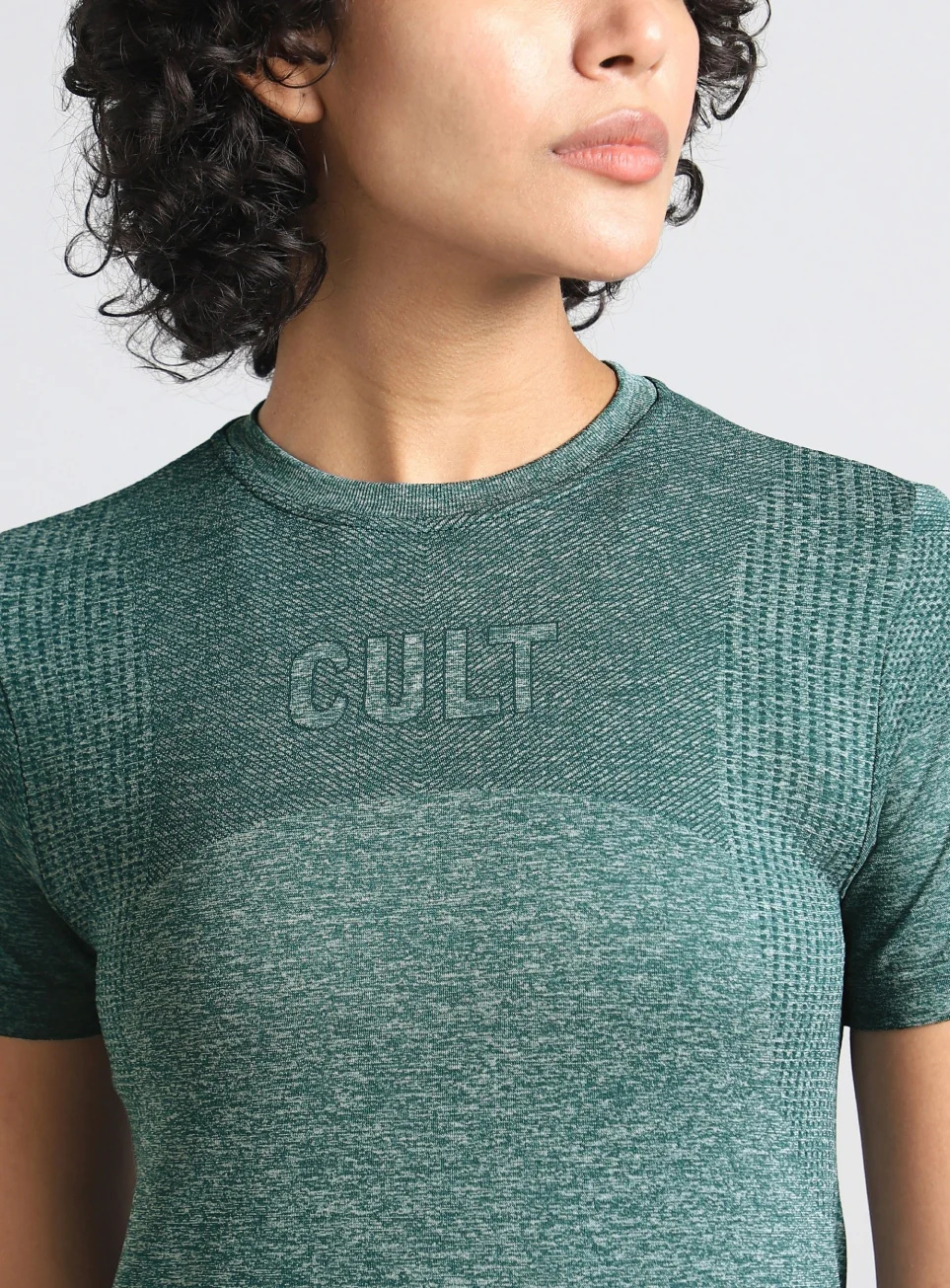Women's Green Contour Training Slim Fit Seamless T-shirt - Image 7