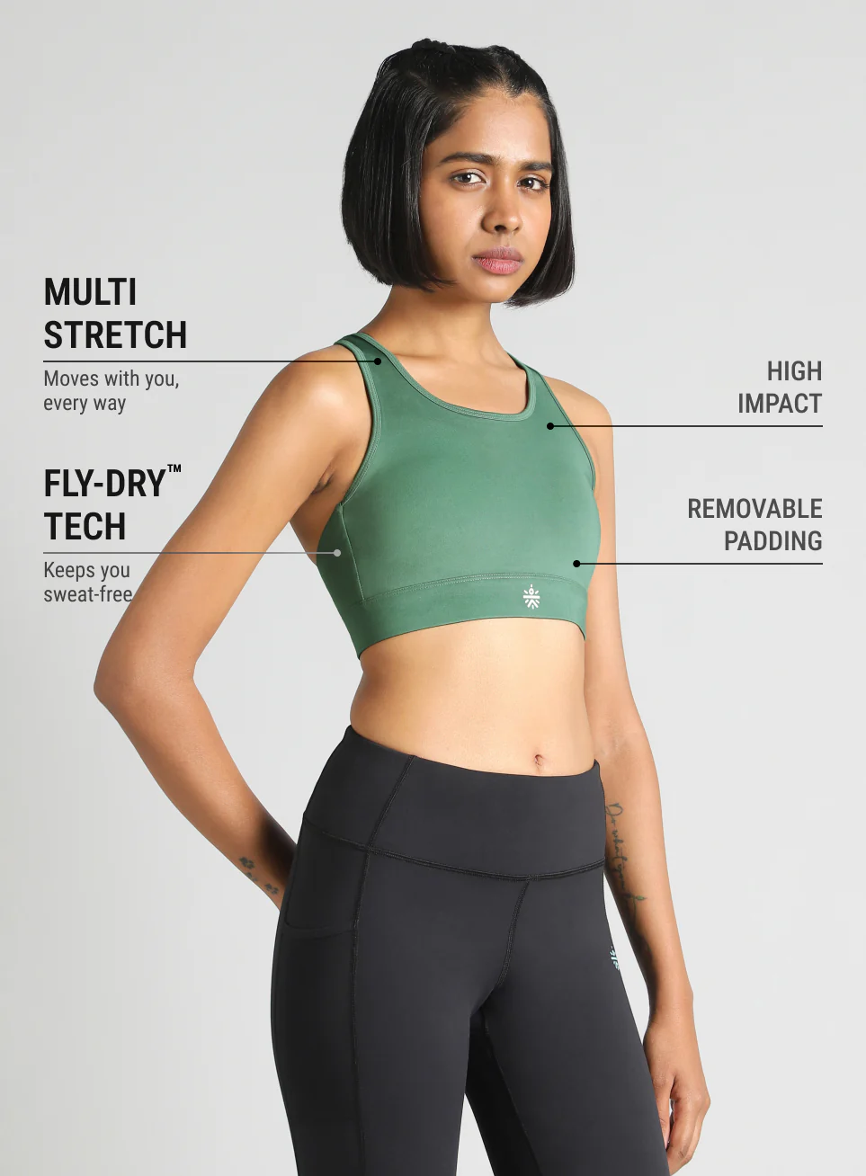 Women's Green Flow Overlap Strap High Support Bra - Image 5
