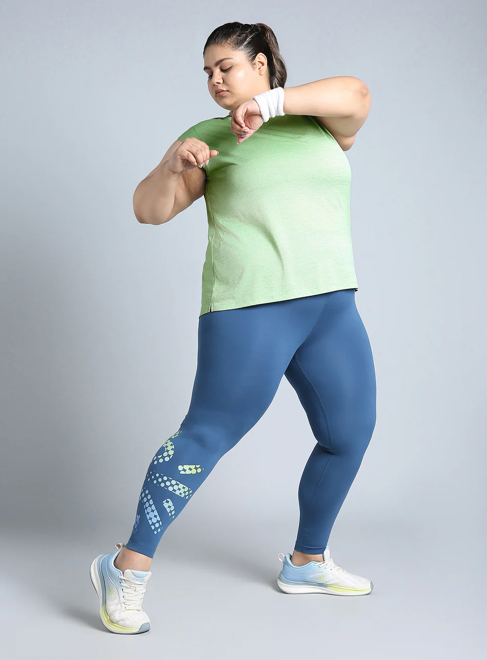 Women's Green Melange Plus Size Training Tee - Image 2