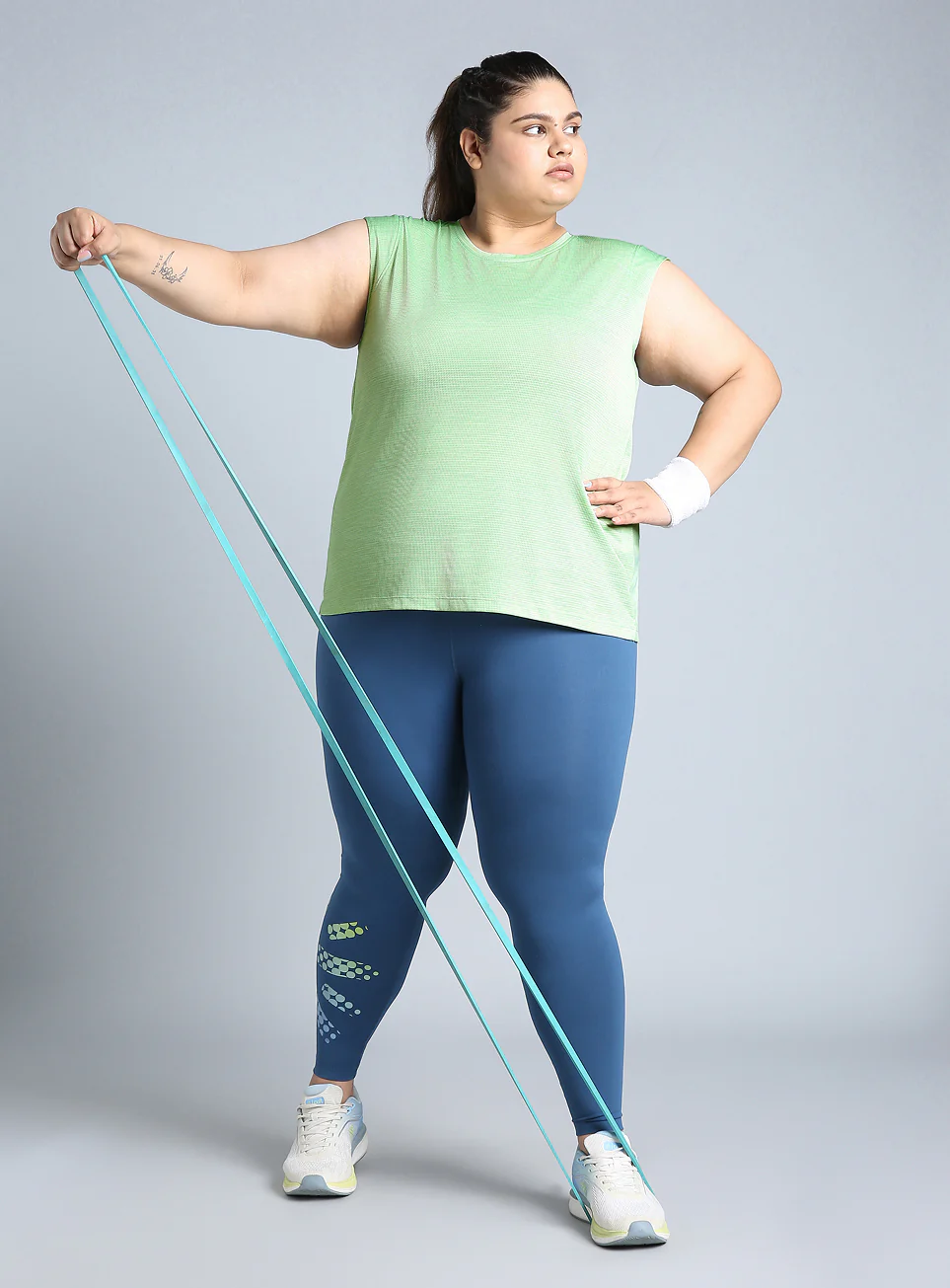 Women's Green Melange Plus Size Training Tee - Image 3