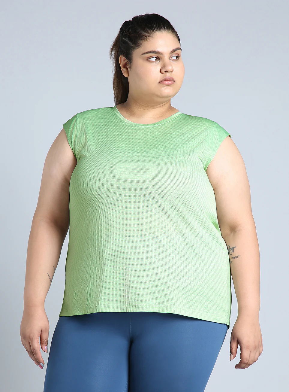 Women's Green Melange Plus Size Training Tee - Image 4