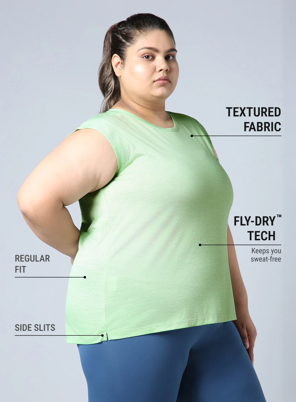 Women's Green Melange Plus Size Training Tee - Image 5
