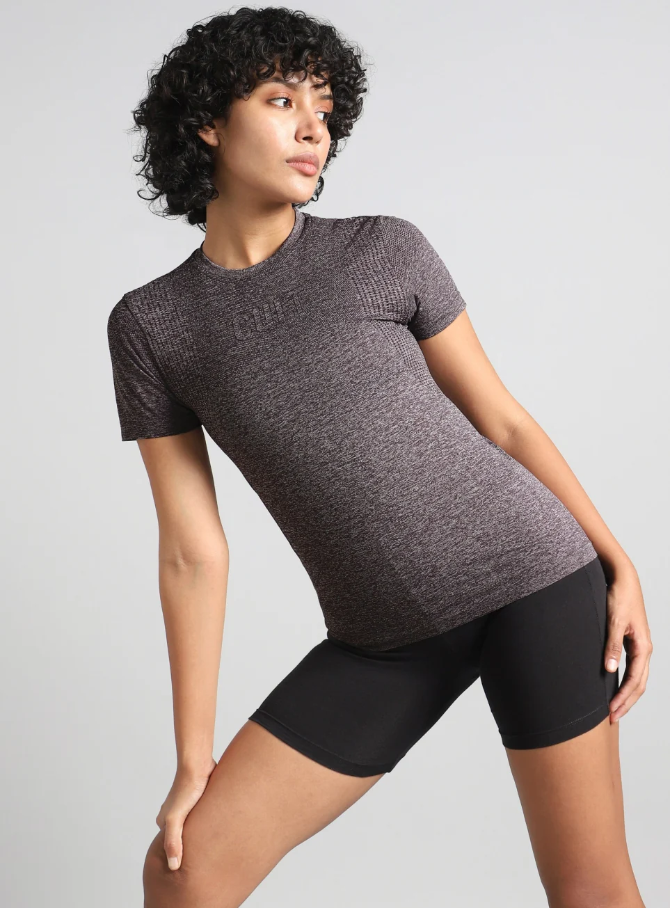 Women's Grey Contour Training Slim Fit Seamless T-shirt