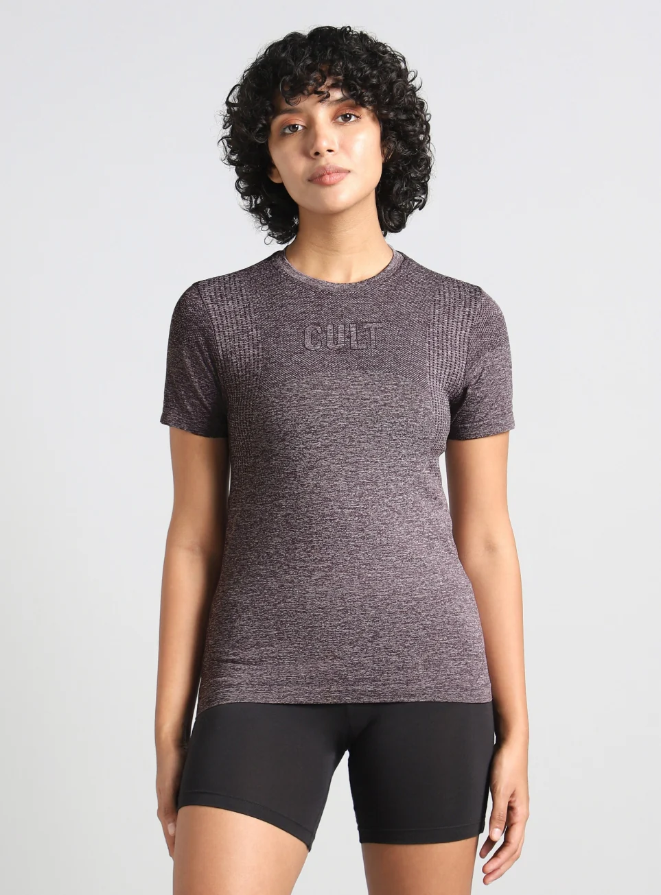 Women's Grey Contour Training Slim Fit Seamless T-shirt - Image 4