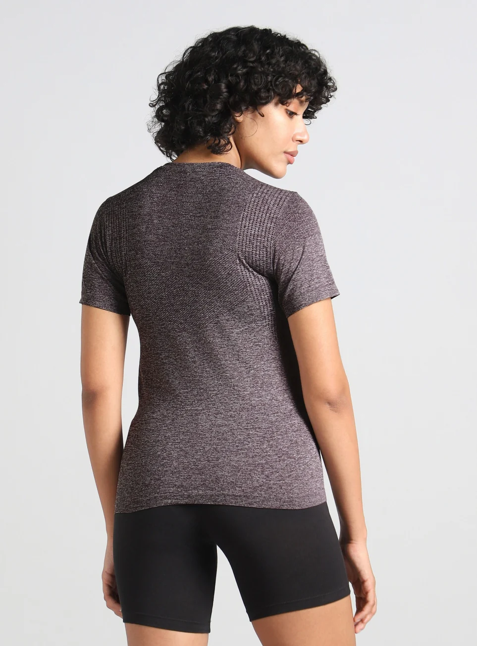 Women's Grey Contour Training Slim Fit Seamless T-shirt - Image 6