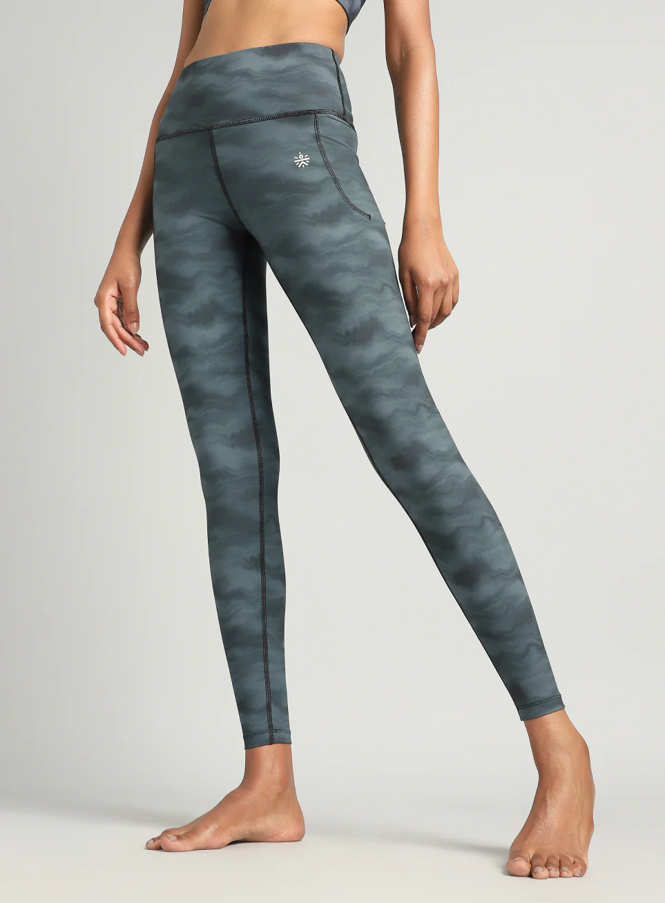 Women's Grey Earthy Texture Printed COMFlex Yoga Tights